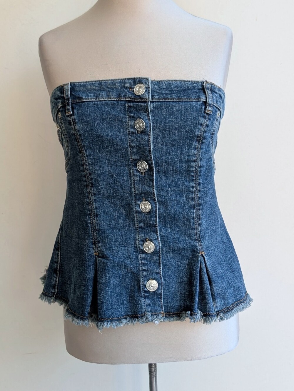 Urban Outfitters BDG  Denim Strapless Button-Front Bustier Top - Blue